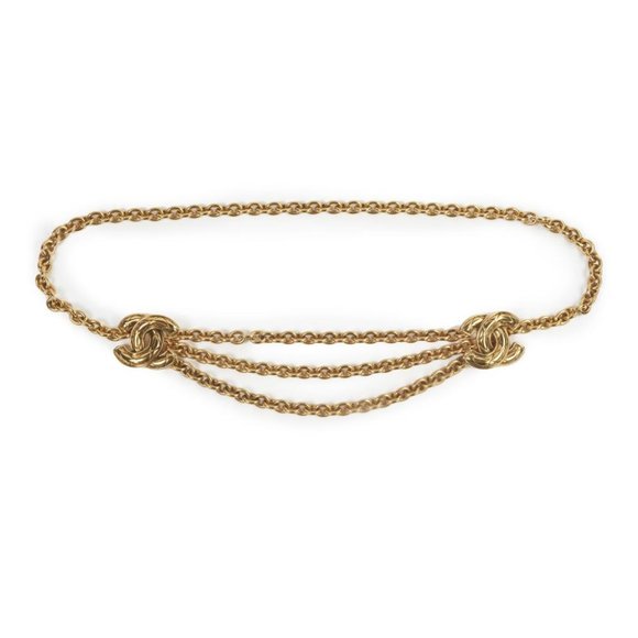Chanel CC Quilted Charm Gold Triple Chain Belt - Picture 1 of 2